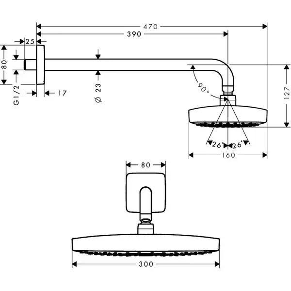 Верхній душ Hansgrohe Select Е 300 2jet з власником, білий / хром (27385400)
