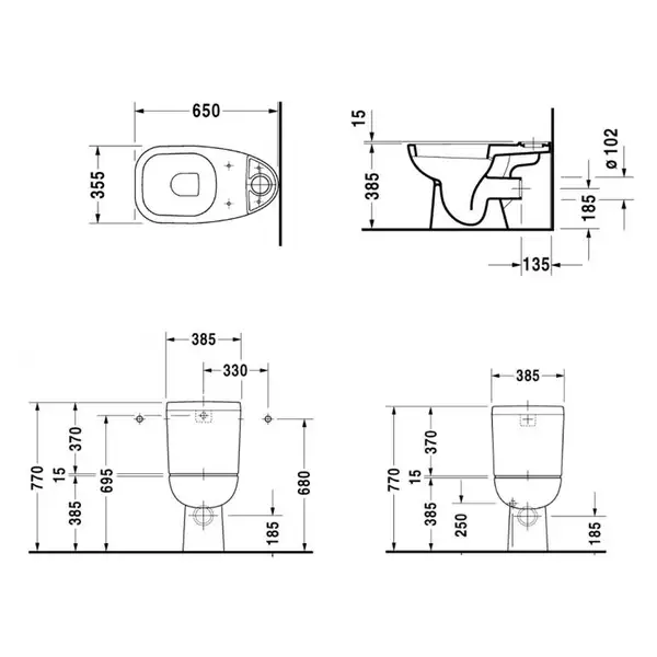 DURAVIT D-CODE унитаз напольный 65*35,5*38,5см, горизонтальный выпуск (21110900002) фото 2 Aquada.com.ua