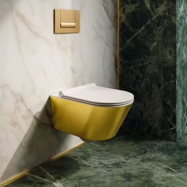 Унитаз подвесной NewFlush (безободковый) Catalano Gold & Silver с сиденьем Soft Close (1VS55NRBO+5SCSTP000) фото 3 Aquada.com.ua