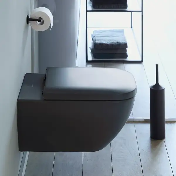 Унитаз подвесной Rimless (безободковый) Duravit Happy D.2 с сиденьем Soft Close, антрацит матовый (2222098900+0064591300) фото 2 Aquada.com.ua