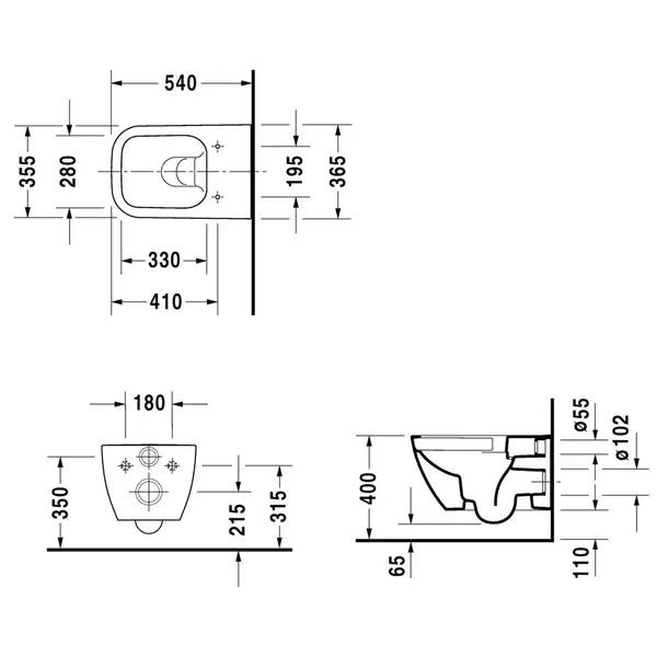 Унитаз подвесной Rimless (безободковый) Duravit Happy D.2 с сиденьем Soft Close, антрацит матовый (2222098900+0064591300) фото 3 Aquada.com.ua