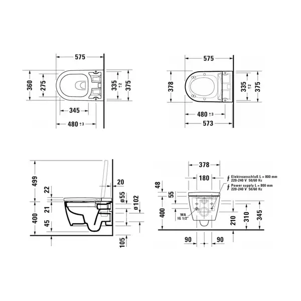 Унитаз-биде Rimless (безободковый) Duravit Me by Starck с сиденьем SensoWash® Starck f Lite (2510092000+612001012000310) фото 9 Aquada.com.ua
