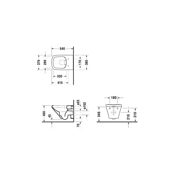 DURAVIT DURASTYLE унитаз подвесной 37*54см, без смывного края, вкл. крепление Durafix (2551090000) фото 2 Aquada.com.ua