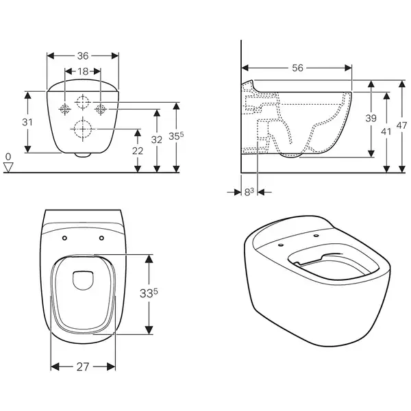 Унитаз подвесной Rimfree (безободковый) Geberit Citterio, с сиденьем Soft Close (500.510.01.1+500.540.01.1) фото 4 Aquada.com.ua