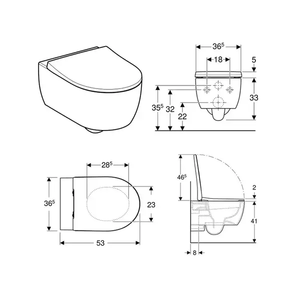 Унитаз подвесной Rimfree (безободковий) Geberit Icon, с сиденьем Soft Close (500.784.01.1)