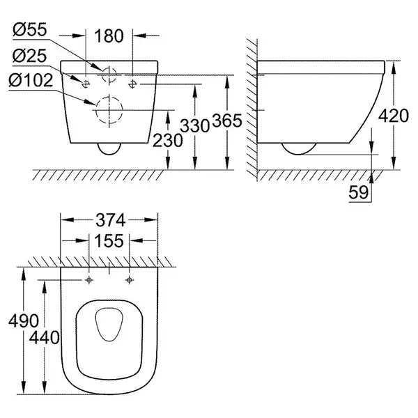 Унитаз подвесной Grohe Bau Ceramic, безоободковый (39206000) фото 2 Aquada.com.ua
