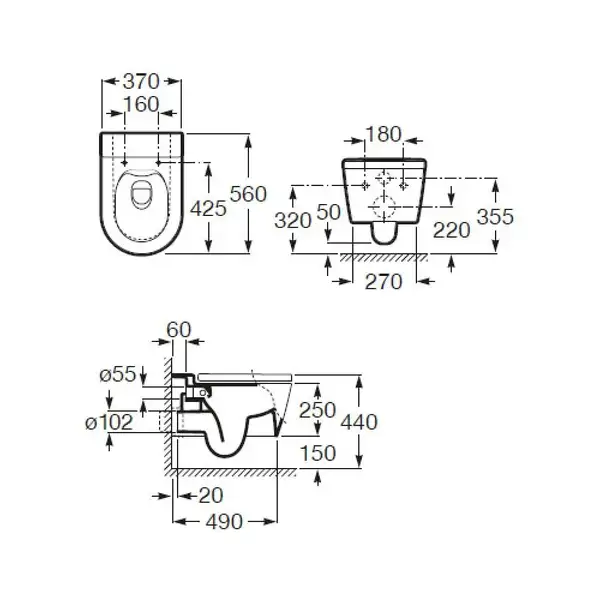 Унітаз підвісний Roca Inspira Round Rimless 56х37 (A346527000)