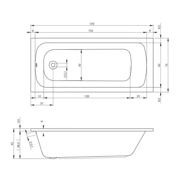 Ванна акриловая Devit Comfort 170 х 75 см (17075123) фото 2 Aquada.com.ua
