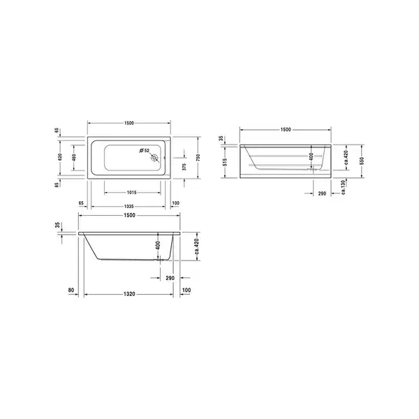 Ванна акриловая Duravit D-Code 150 х 75 см (700095000000000) фото 3 Aquada.com.ua
