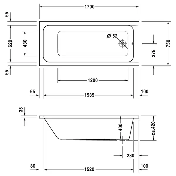 DURAVIT D-CODE ванна 170*75см, прямоугольная (700100000000000) фото 2 Aquada.com.ua