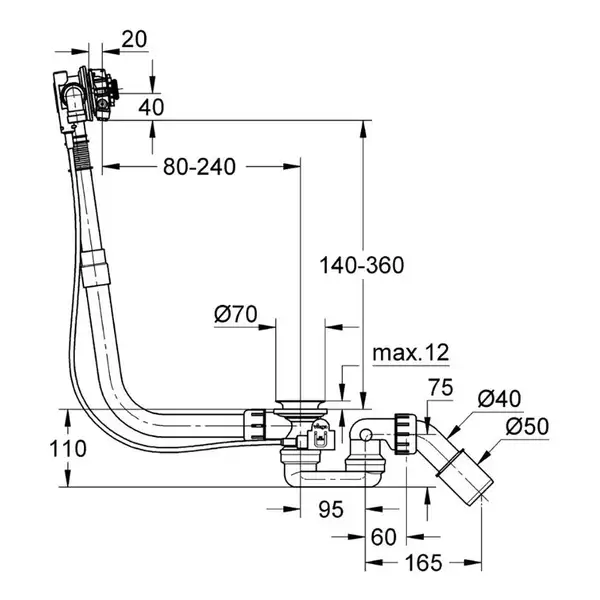 Сифон для ванни без комплекту верхньої монтажної частини GROHE Talentofill (28990000) напівавтомати