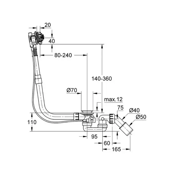 Сифон для ванни без комплекту верхньої монтажної частини GROHE Talentofill (28990000) напівавтомати