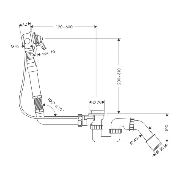 Сифон Hansgrohe Exafill Basic для нестандартних ванн з наповненням (58126180)
