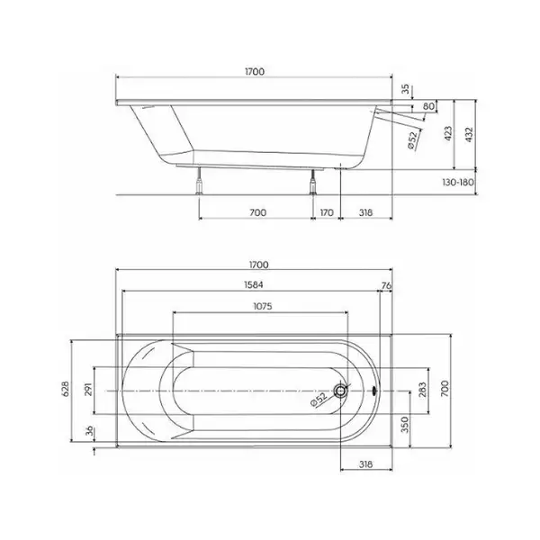 Kolo OPAL PLUS ванна 170*70см прямоугольная, без ножек (XWP137000N)