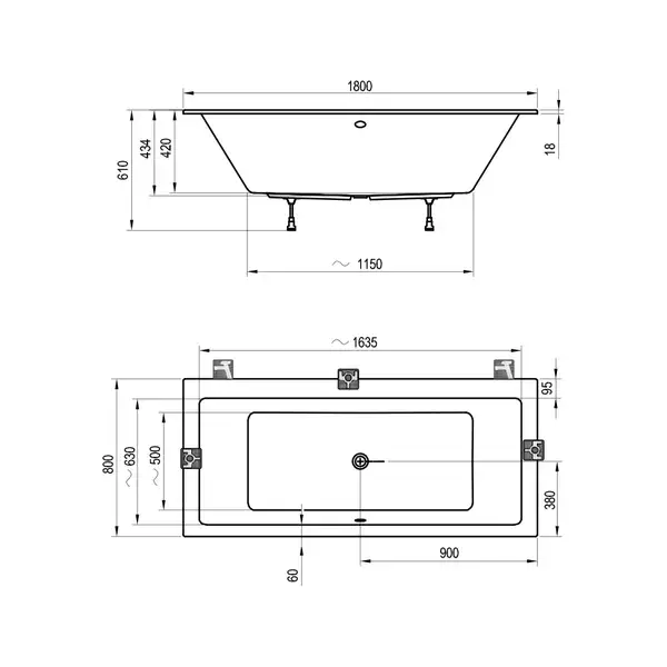 Ванна акриловая 80 х 180 см Ravak Formy 01 Slim (C881300000) фото 6 Aquada.com.ua