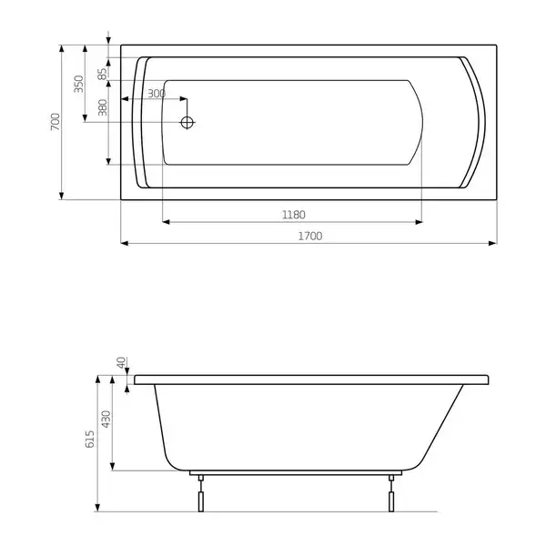 Roca Linea Ванна прямокутна 170x70 см, біла (A24T034000)