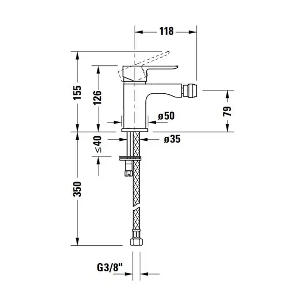 Смеситель для биде Duravit A.1 (цвет - хром), с донным клапаном (A12400001010) фото 2 Aquada.com.ua
