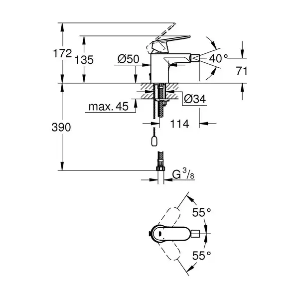 Смеситель для биде Grohe Eurosmart Cosmopolitan (цвет - хром), без донного клапана (32840000) фото 2 Aquada.com.ua