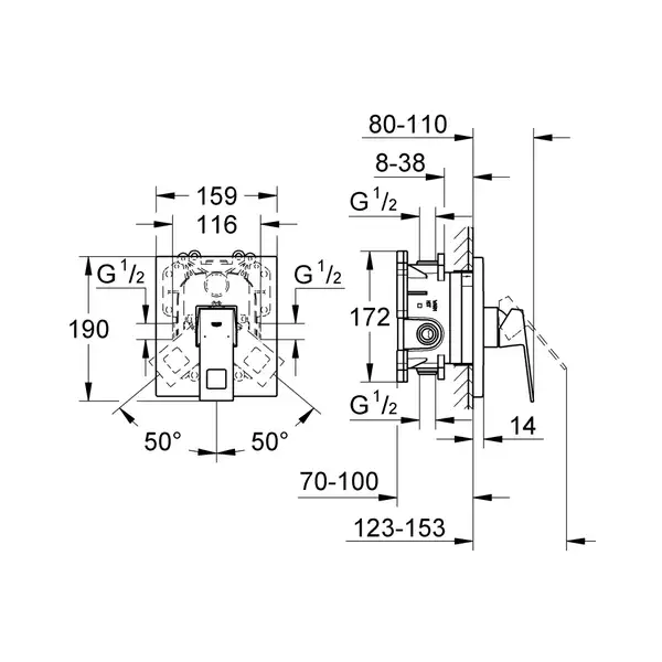 Смеситель для душа скрытого монтажа, однорычажный Grohe Eurocube (19898000) фото 5 Aquada.com.ua