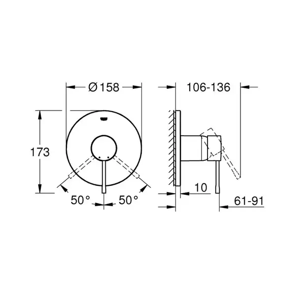 Змішувач прихованого монтажу для 1 споживача Grohe Essence New (24057001)