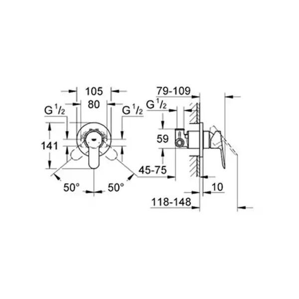 Смеситель для душа Grohe Bau Edge (цвет - хром) (29040000) фото 2 Aquada.com.ua