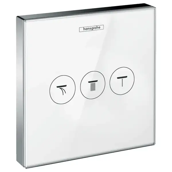 HANSGROHE Модуль с тремя запорными клапанами, стеклянный, белый/хром ShowerSelect (15736400) фото 1 Aquada.com.ua