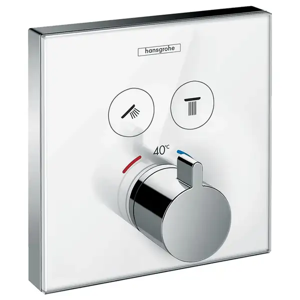 HANSGROHE Термостат  для двух потребителей, стеклянный, СМ белый/хром ShowerSelect (15738400) фото 1 Aquada.com.ua