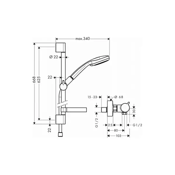 Hansgrohe Термостат для душа Ecostat Comfort с душевым гарнитуром Croma 100 Vario Combi 0,65 см (27034000) фото 2 Aquada.com.ua