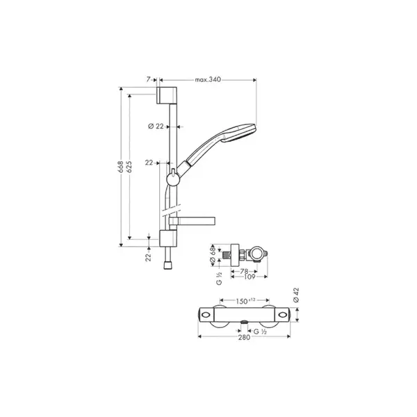 Душевой гарнитур с термостатом Hansgrohe Croma 100 Multi (27086000) фото 4 Aquada.com.ua