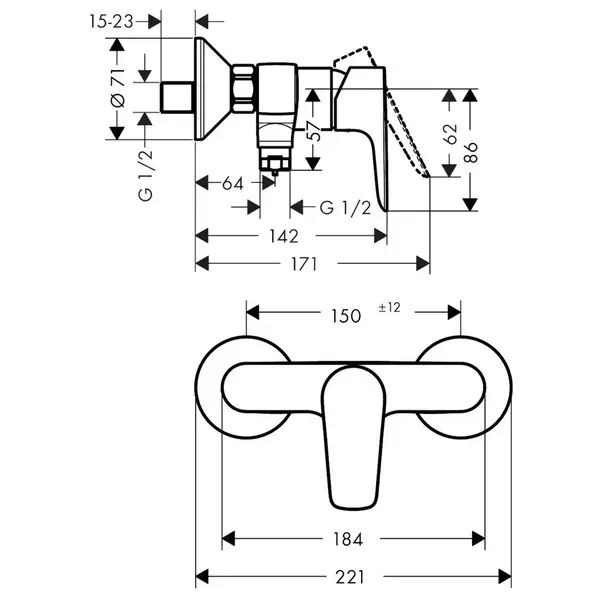 Смеситель для душа Hansgrohe Talis E (цвет - чёрный матовый) (71760670) фото 2 Aquada.com.ua