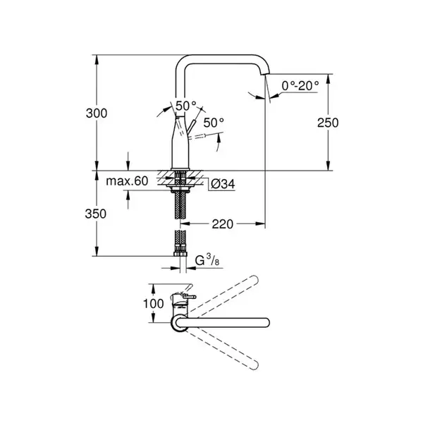Смеситель для кухни Grohe Essence DN 15 (цвет - тёмный графит, матовый) (30269AL0) фото 3 Aquada.com.ua