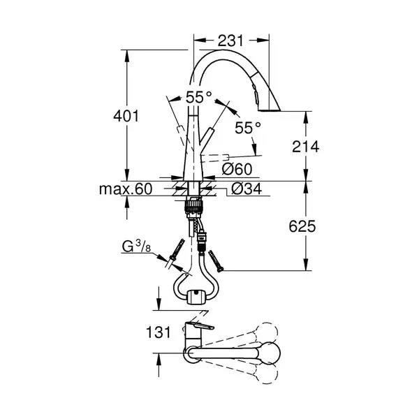 Grohe Zedra Смеситель для кухни, выдвижной, хром (32294002)