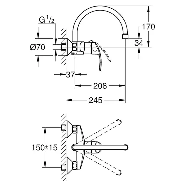 GROHE Смеситель для кухни, однорычажный Eurosmart  (32482002)