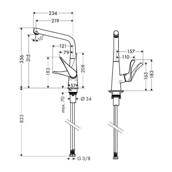 Смеситель для кухни Hansgrohe Metris (цвет - хром) (14822000) фото 2 Aquada.com.ua