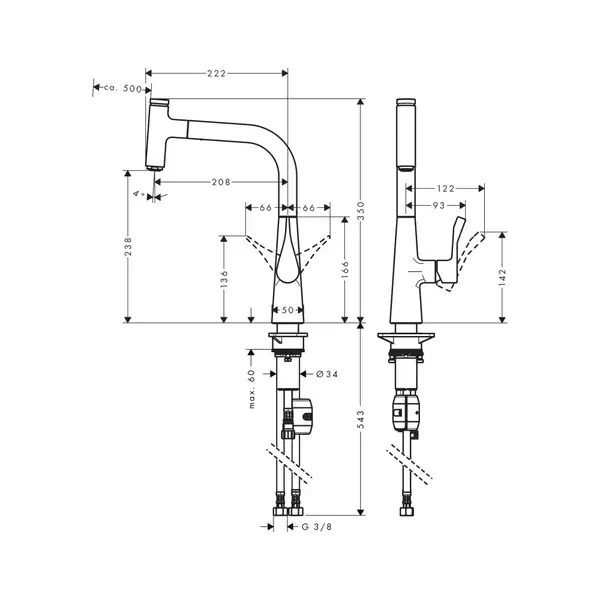 HANSGROHE Смеситель для кухни 240, однорычажный, с выдвижным изливом Metris Select (14857000) фото 2 Aquada.com.ua