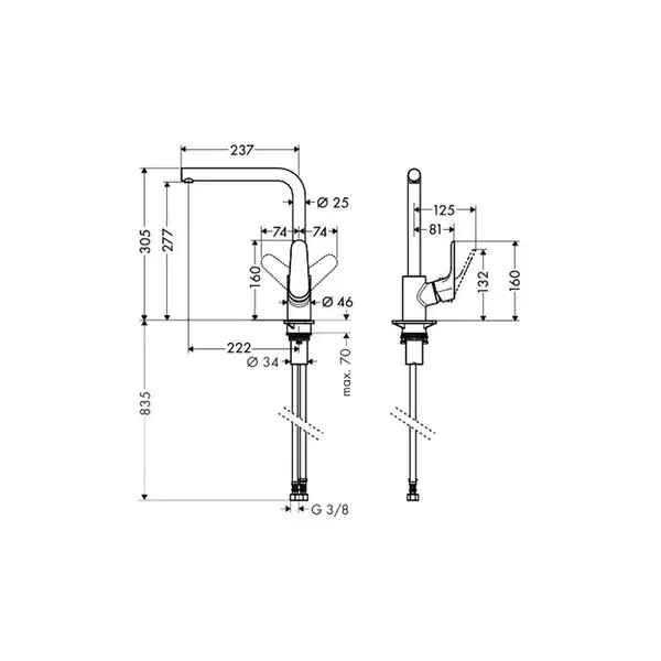 Смеситель для кухни Hansgrohe Focus 280 (цвет - сталь) (31817800) фото 2 Aquada.com.ua
