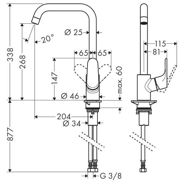 Смеситель для кухни Hansgrohe Focus M41 260 (цвет - чёрный матовый) (31820670) фото 2 Aquada.com.ua