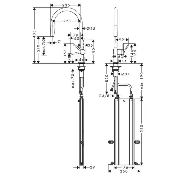 Смеситель для кухни Hansgrohe Talis M54 210 (цвет - чёрный матовый), с вытяжным душем (72801670) фото 8 Aquada.com.ua