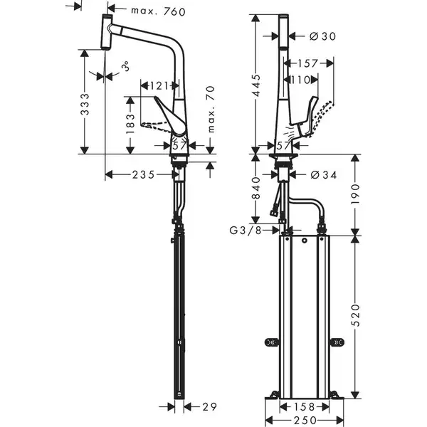 Hansgrohe Metris M 71 Select 320 Змішувач для кухні, хром (73803000)