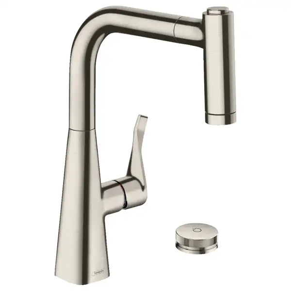 Смеситель для кухни Hansgrohe Metris Select 220 2jet, sBox (цвет - сталь), с вытяжным душем (73805800) фото 1 Aquada.com.ua