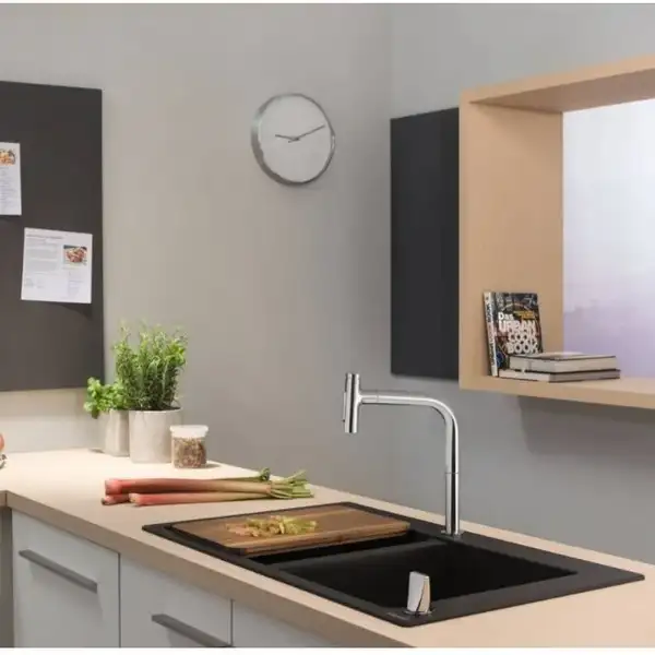 Змішувач для кухні Hansgrohe Metris Select 200 2jet sBox з витяжним душем, хром (73818000)