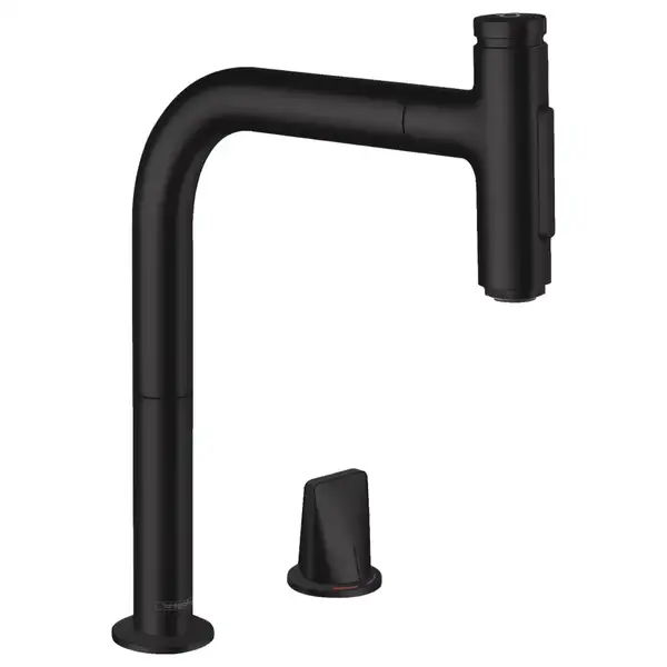 Смеситель для кухни Hansgrohe Metris Select 200 2jet, sBox (цвет - чёрный матовый), с вытяжным душем (73818670) фото 1 Aquada.com.ua