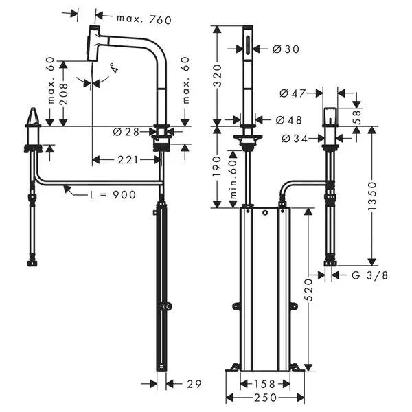 Смеситель для кухни Hansgrohe Metris Select 200 2jet, sBox (цвет - сталь), с вытяжным душем (73818800) фото 2 Aquada.com.ua