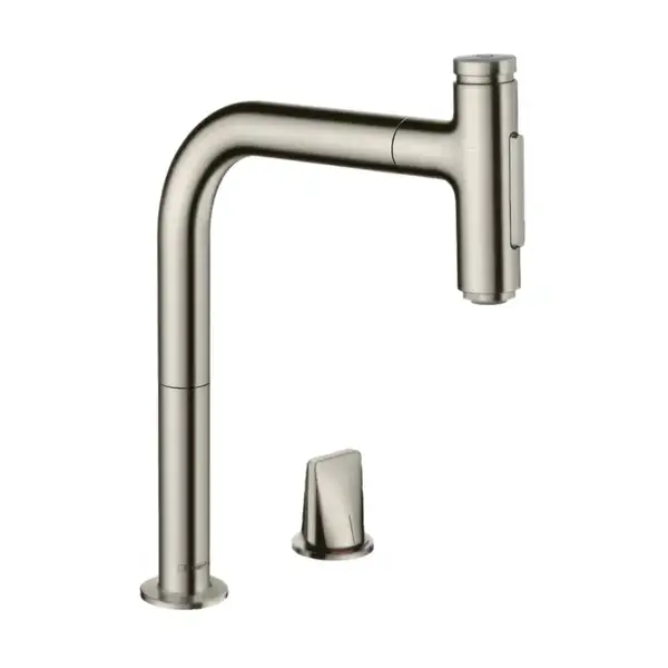 Змішувач для кухні Hansgrohe Metris Select 200 2jet з висувним виливом sBox, Steel Finis (73818800)