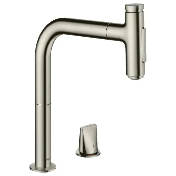 Смеситель для кухни Hansgrohe Metris Select 200 2jet (цвет - сталь), с вытяжным душем (73819800) фото 1 Aquada.com.ua