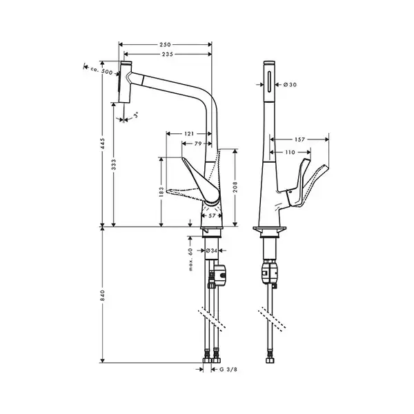 Змішувач для кухні Hansgrohe Metris Select 320 2jet з витяжним виливом, хром (73820000)
