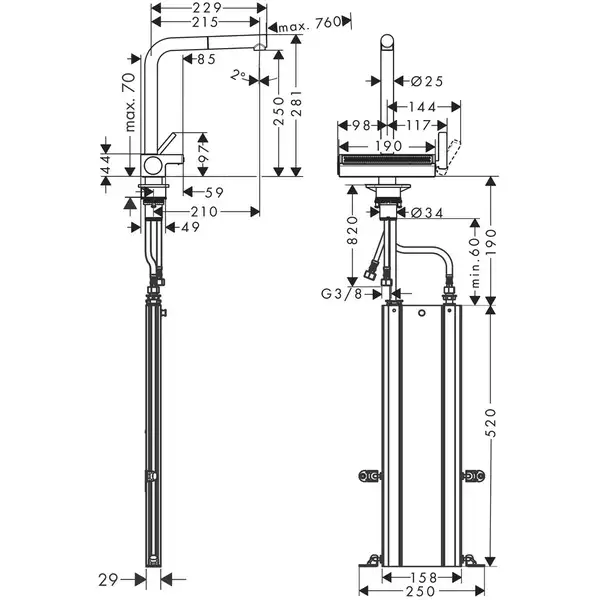 Hansgrohe Aguno Select 250 Смеситель для кухни, черный матовый (73830670)