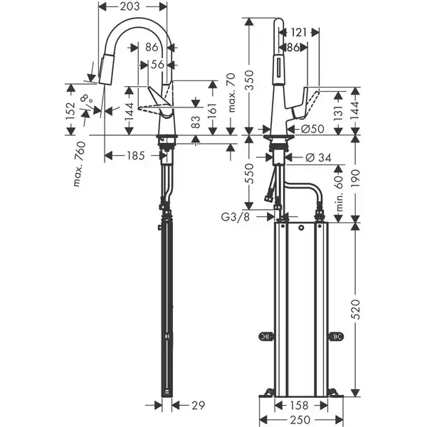 HANSGROHE  Смеситель для кухни, однорычажный, 160, с вытяжным душем TALIS M51 (73850000) фото 2 Aquada.com.ua