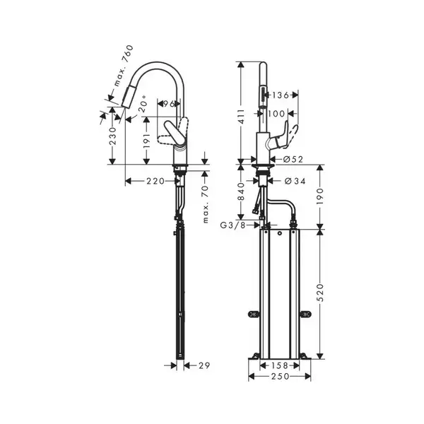 Смеситель для кухни Hansgrohe Focus M41 (цвет - хром), с вытяжным душем 2jet (73880000) фото 3 Aquada.com.ua