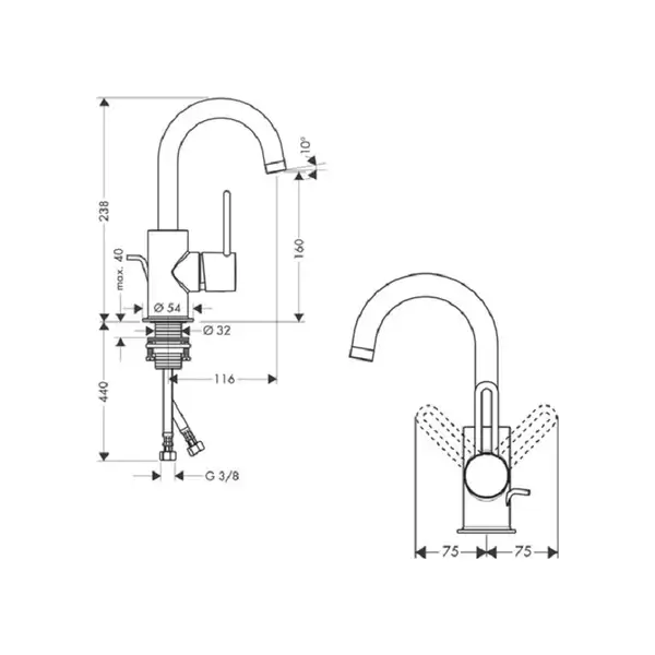 Смеситель для раковины Axor Uno2 (цвет - хром) (38035000) фото 2 Aquada.com.ua